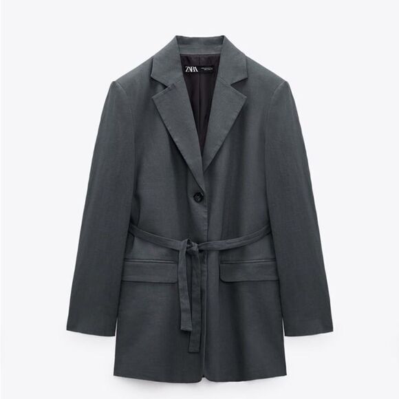 Zara Linen Blend Belted Blazer - Picture 6 of 6